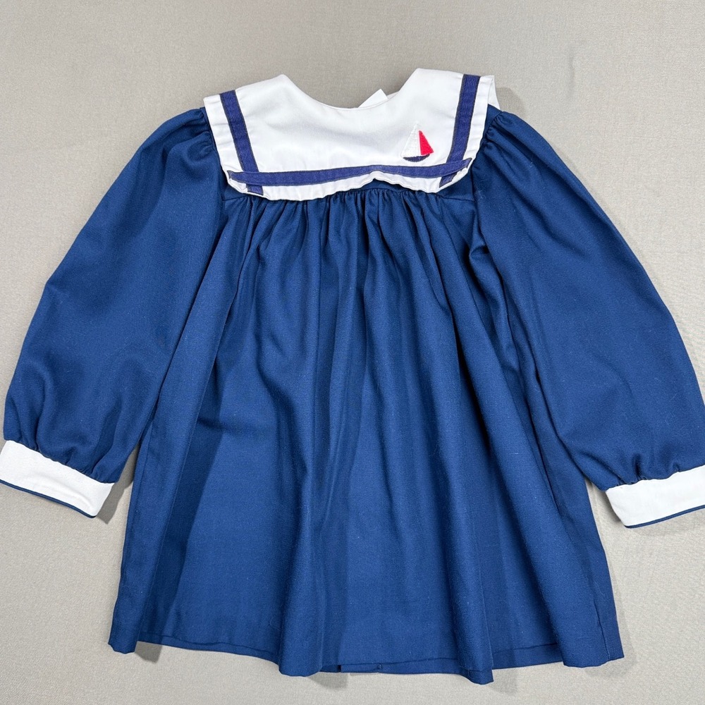 Vintage Bryan Kids Sailor Dress,‎ White and Navy Blue, Size 4 Years
